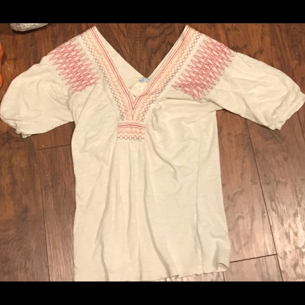 Embroidered deep v shirt